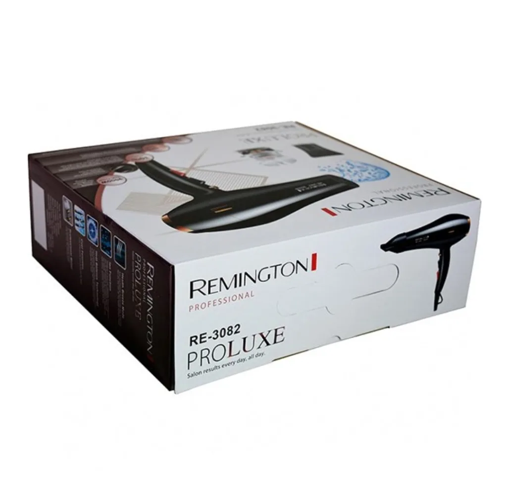 سشوار خانگی و حرفه‌ای رمینگتون مدل RE-3082 با موتور AC، توان 9000 وات، تنظیمات دما و سرعت دو حالته، سری صاف‌کننده، همراه با متمرکزکننده پهن، وزن 700 گرم