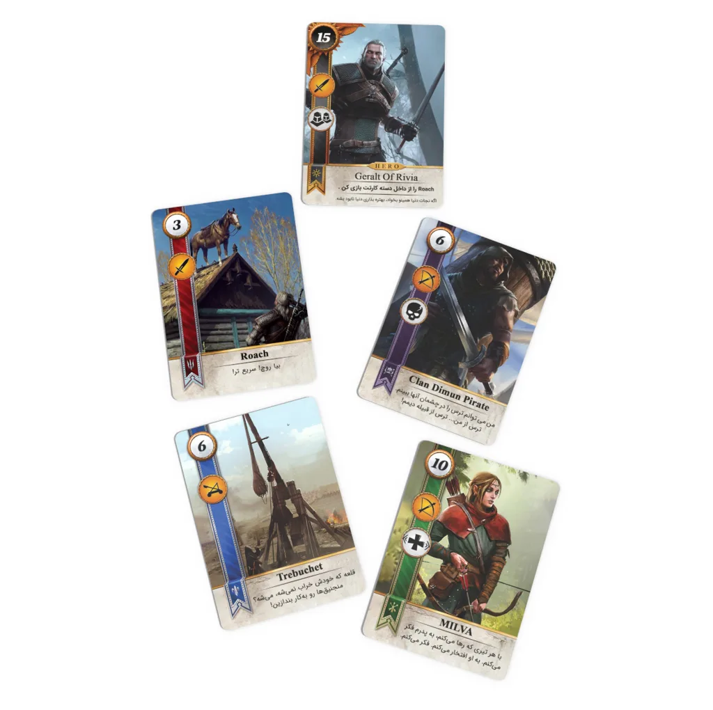 بازی فکری بردگیم مانترا مدل ویچر گوئنت WITCHER GWENT دو نفره استراتژی با کارت‌های سه فکشن Northern Realms، Monsters و Scoia’tael، مدت بازی کمتر از 30 دقیقه، درجه سختی متوسط، شامل 4 مهره پلاستیکی و دفترچه راهنمای فارسی
