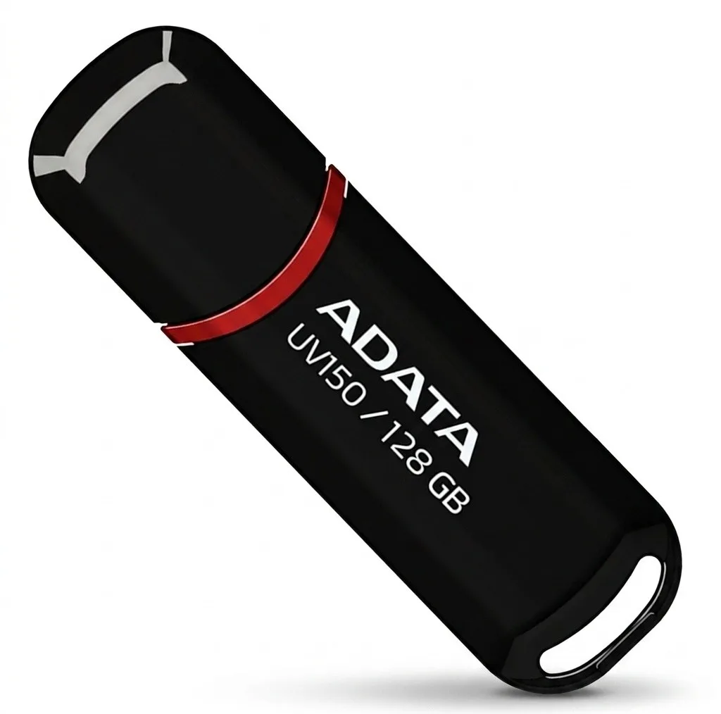 فلش مموری ای دیتا مدل UV150 ظرفیت 128 گیگابایت با رابط USB 3.2 Gen1 و پشتیبانی از انواع سیستم‌عامل، طراحی درپوش‌دار و سازگار با کامپیوتر، لپ‌تاپ، موبایل و تلویزیون