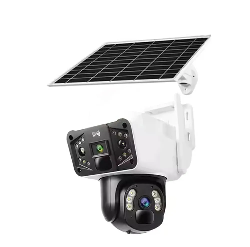 دوربین مداربسته تحت شبکه خورشیدی بی‌سیم مدل TP33-4G-Solar با لنز 3 مگاپیکسل، رزولوشن 1440×2560، دید در شب رنگی تا 60 متر، چرخش 360 درجه، تعقیب خودکار سوژه، تشخیص انسان، مکالمه دوطرفه و مقاومت IP66