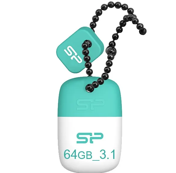 فلش مموری 64 گیگابایتی سیلیکون پاور مدل Jewel J07، با رابط USB 3.1، سازگار با USB 3.0، USB 2.0 و USB 1.1، مقاوم در برابر آب، لرزش، ضربه و گردوغبار، دارای درپوش و زنجیر