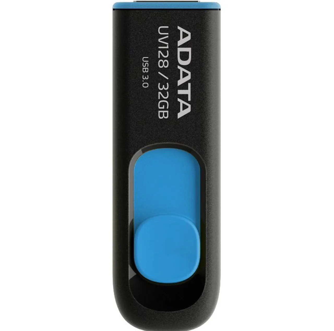 فلش مموری 32 گیگابایتی دیتا مدل DashDrive UV128، رابط USB 3.0، سرعت خواندن حداکثر 90 مگابایت بر ثانیه و نوشتن حداکثر 40 مگابایت بر ثانیه، طراحی کشویی، سازگار با USB 2.0، بدنه مات ضد خش و ضد گرد و خاک