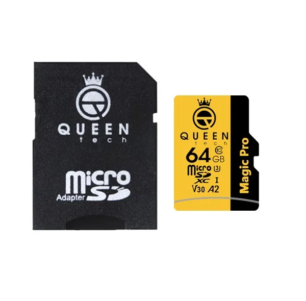 کارت حافظه Micro SD HC کوئین تک مدل A2-V30-633X کلاس 10 استاندارد UHS-l U3 سرعت 95MBps ظرفیت 64 گیگابایت به همراه آداپتور SD