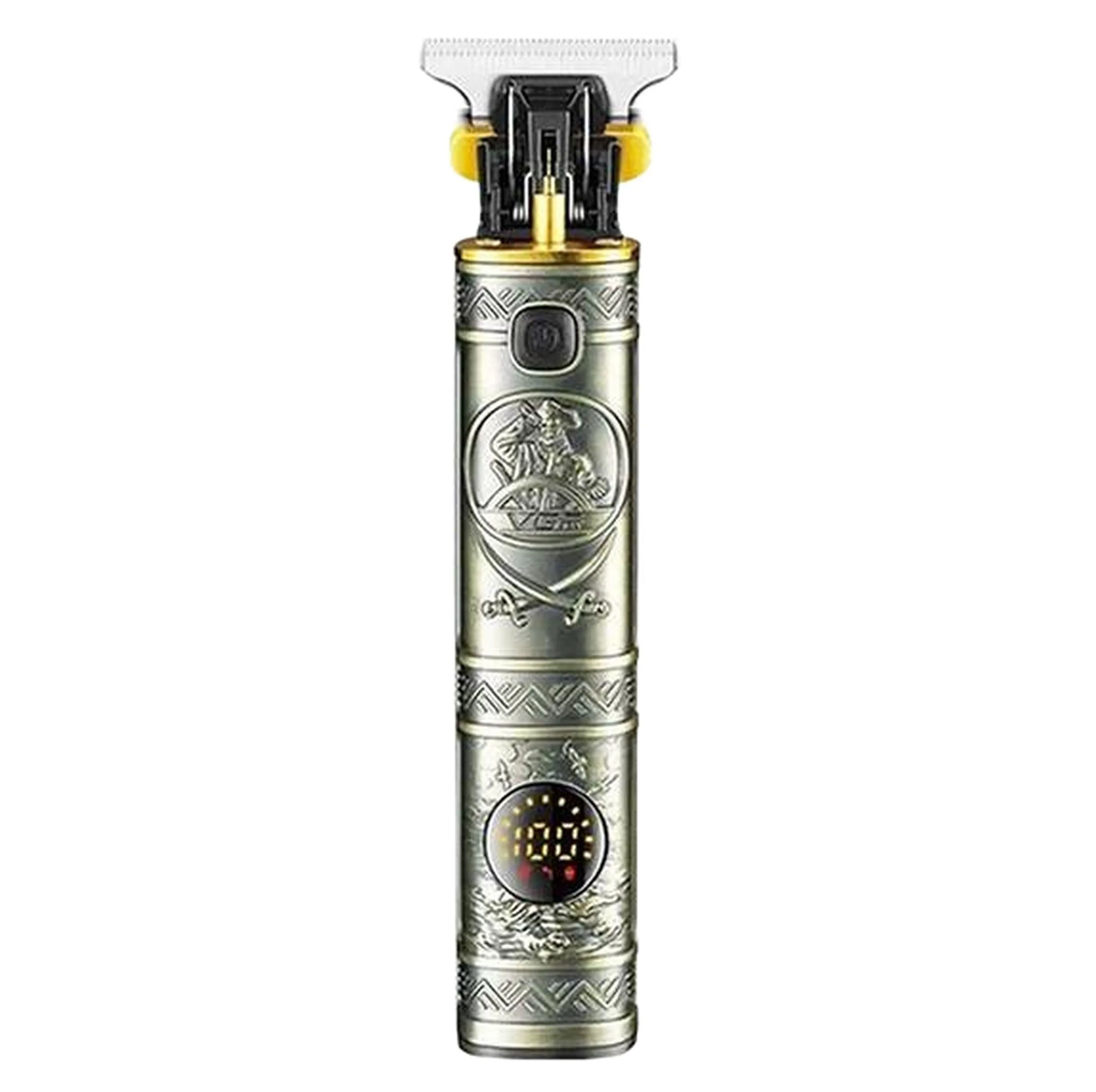 ماشین اصلاح موی صورت وی جی ار مدل V-097 با تیغه استیل ضد زنگ، موتور 6500 دور در دقیقه، قابلیت تنظیم سرعت، عملکرد توربو، نمایش وضعیت باتری و سه عدد شانه در سایزهای 1، 2 و 3 میلی‌متر