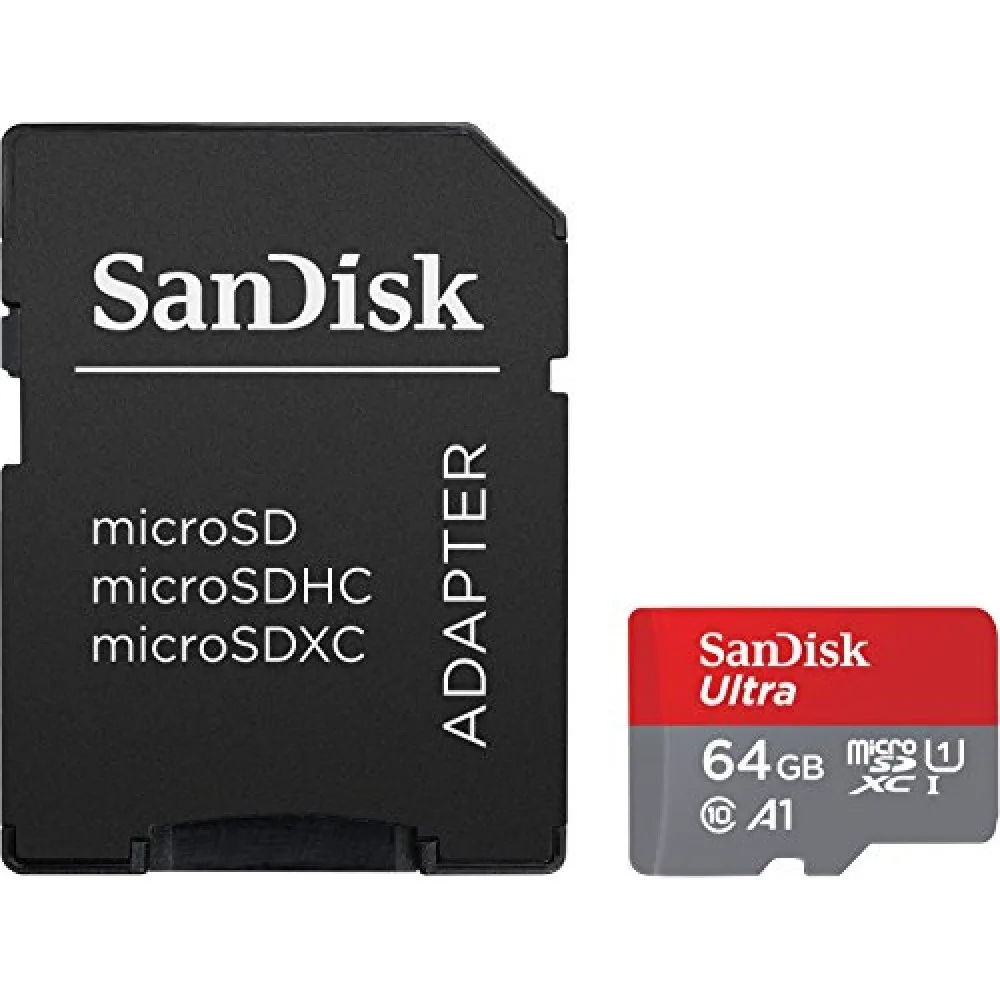 کارت حافظه microSDXC سن دیسک مدل Ultra A1 کلاس 10 استاندارد UHS-I سرعت 100MBps ظرفیت 64 گیگابایت به همراه آداپتور