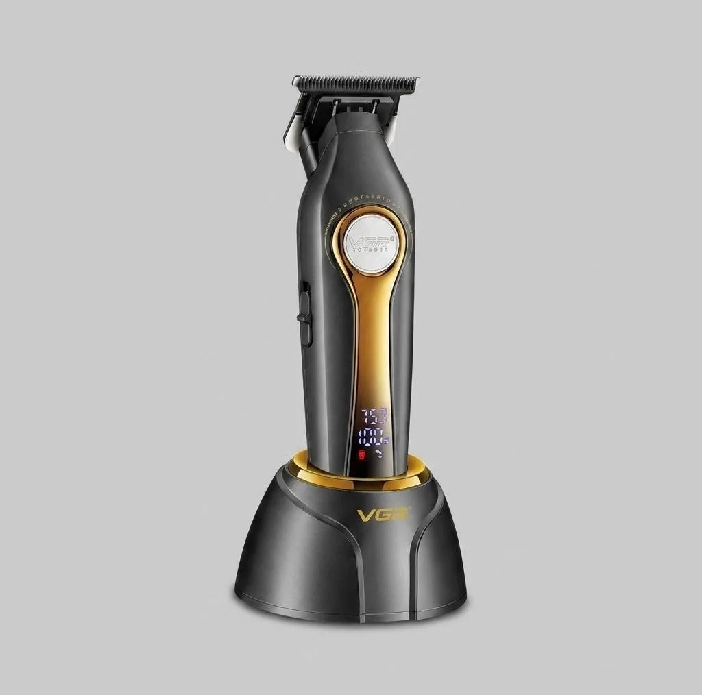 ماشین اصلاح موی سر و صورت وی جی ار مدل V-993 با تیغه سرامیکی، قابلیت اصلاح با شماره صفر، خط زن، نمایشگر میزان شارژ، باتری قابل شارژ، مدت زمان استفاده 180 دقیقه، همراه با 4 عدد شانه