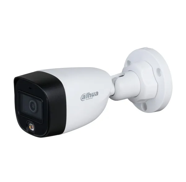 دوربین مداربسته آنالوگ بولت داهوا مدل DH-HAC-HFW1209CP-LED، 2 مگاپیکسل، لنز ثابت 2.8 میلی‌متری، دید در شب رنگی با فناوری Warm Light، مقاوم در برابر گرد و غبار و رطوبت IP67، اتصال باسیم BNC