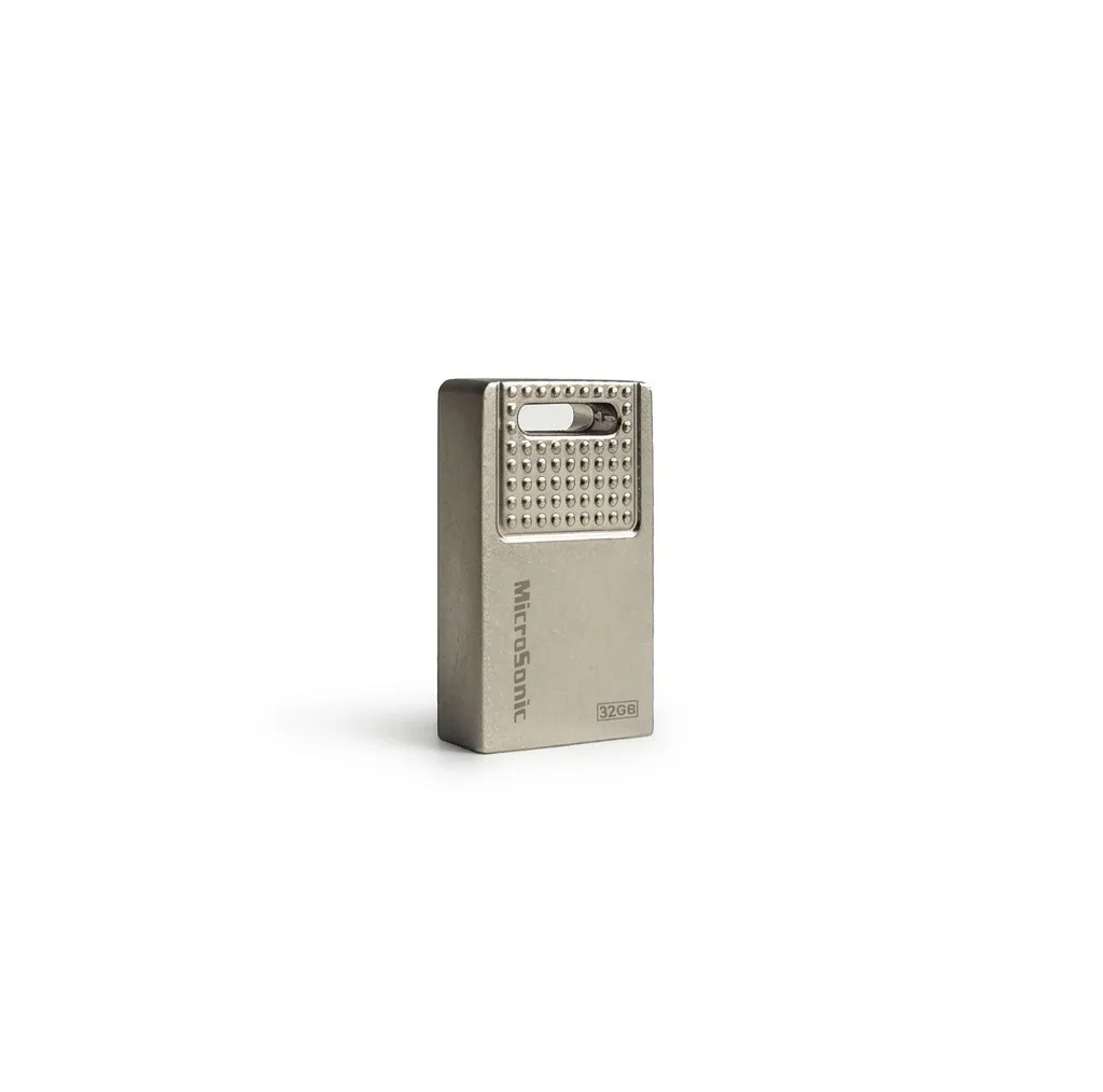 فلش مموری میکروسونیک مدل MINI DRIVE ظرفیت 32 گیگابایت با رابط USB 2.0، بدنه فلزی و مقاوم در برابر آب، ضربه، شوک و لرزش
