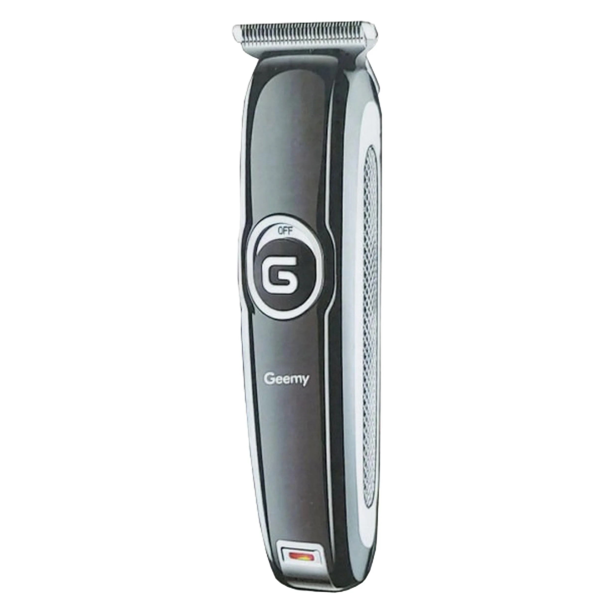 ماشین اصلاح موی سر و صورت جیمی مدل GM-6050 با تیغه استیل ضد زنگ، اصلاح برش مستقیم با دقت 0.1 میلی‌متر، قابلیت صفرزن، خط زن و حجم زن، باتری با 70 دقیقه زمان استفاده و نمایشگر وضعیت شارژ و سه شانه اصلاح 1، 2 و 3 میلی‌متری