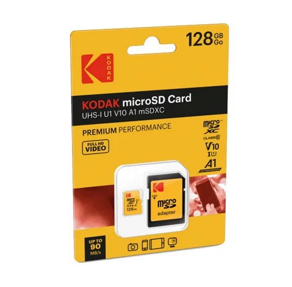 کارت حافظه SDHC کداک مدل V10 کلاس 10 استاندارد C10 سرعت 90mbps ظرفیت 128 گیگابایت به همراه آداپتور