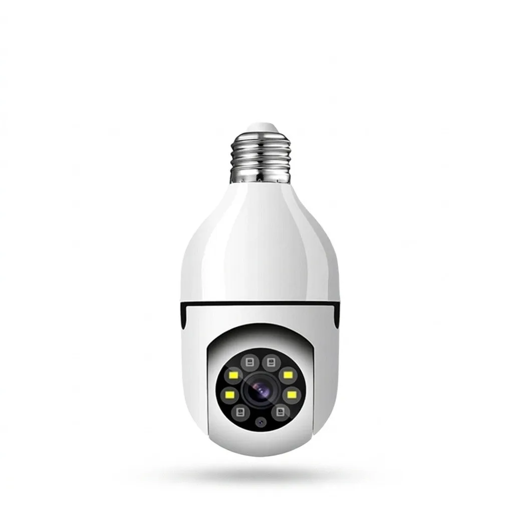 دوربین مداربسته تحت شبکه فضای بسته مدل V380 E27 بی‌سیم با لنز 2 مگاپیکسل، وضوح Full HD 1080، چرخش 360 درجه افقی و 90 درجه عمودی، دید در شب 20 متر و نصب آسان با سرپیچ لامپ برق شهری