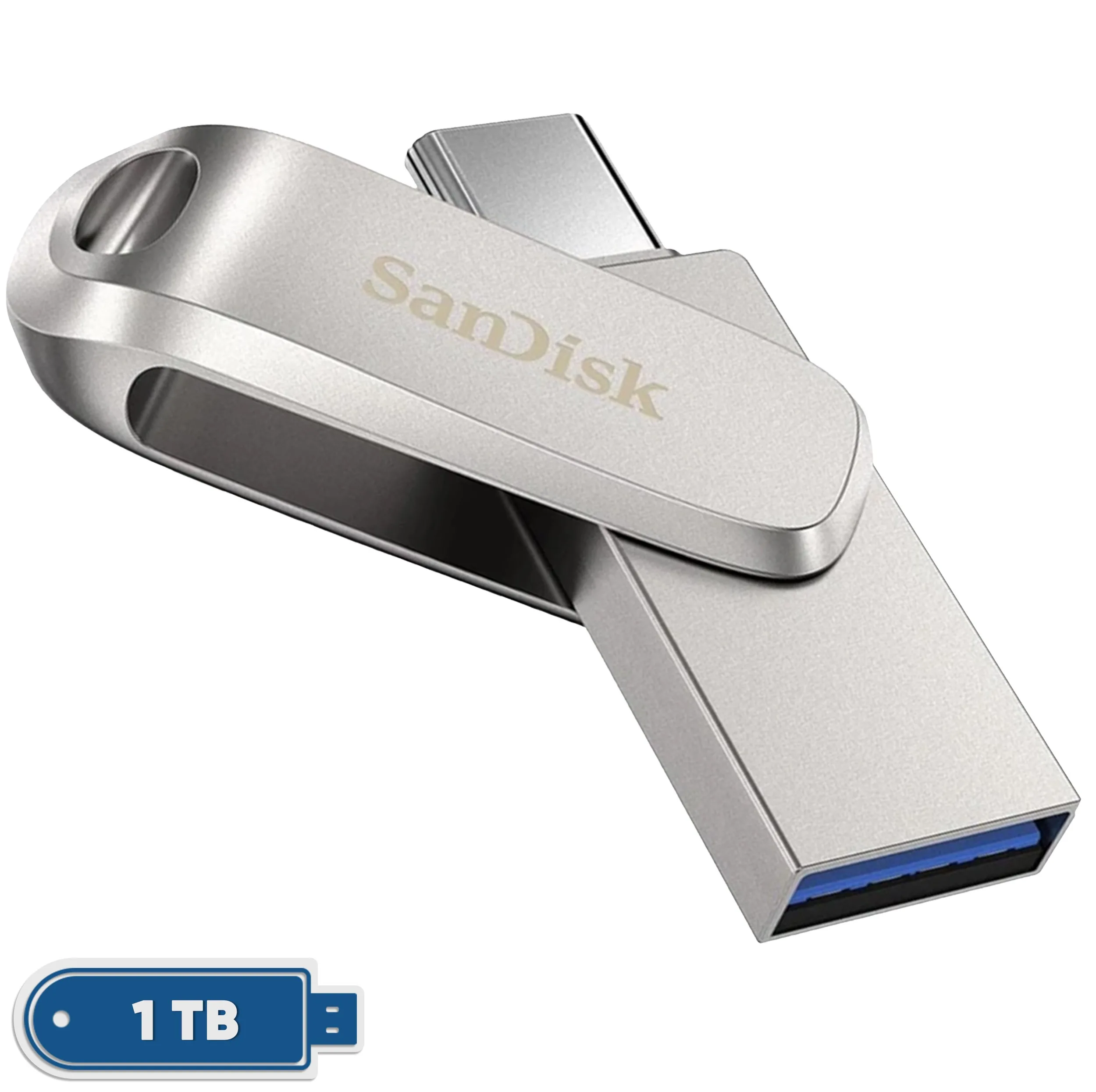 فلش مموری سن دیسک Ultra Dual Drive Luxe ظرفیت 1 ترابایت با دو رابط USB Type-C و USB Type-A، طراحی تاشو، فلزی، سازگار با ویندوز، مک، اندروید و iOS، استاندارد USB 3.2 Gen2