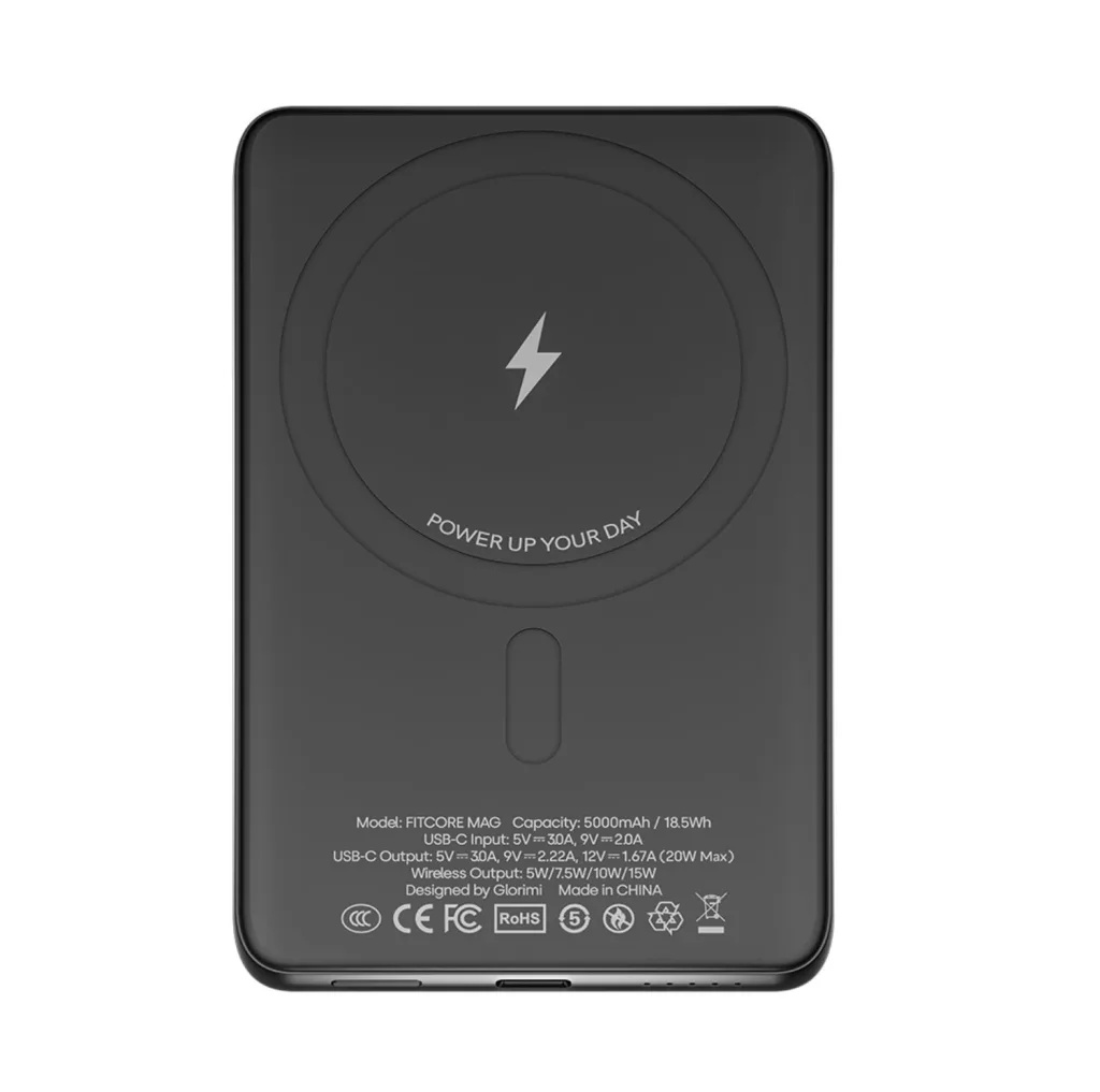 پاوربانک بی‌سیم 20 وات گلوریمی مدل FitCore Mag AIR ظرفیت 5000 میلی‌آمپرساعت به همراه کابل USB-C