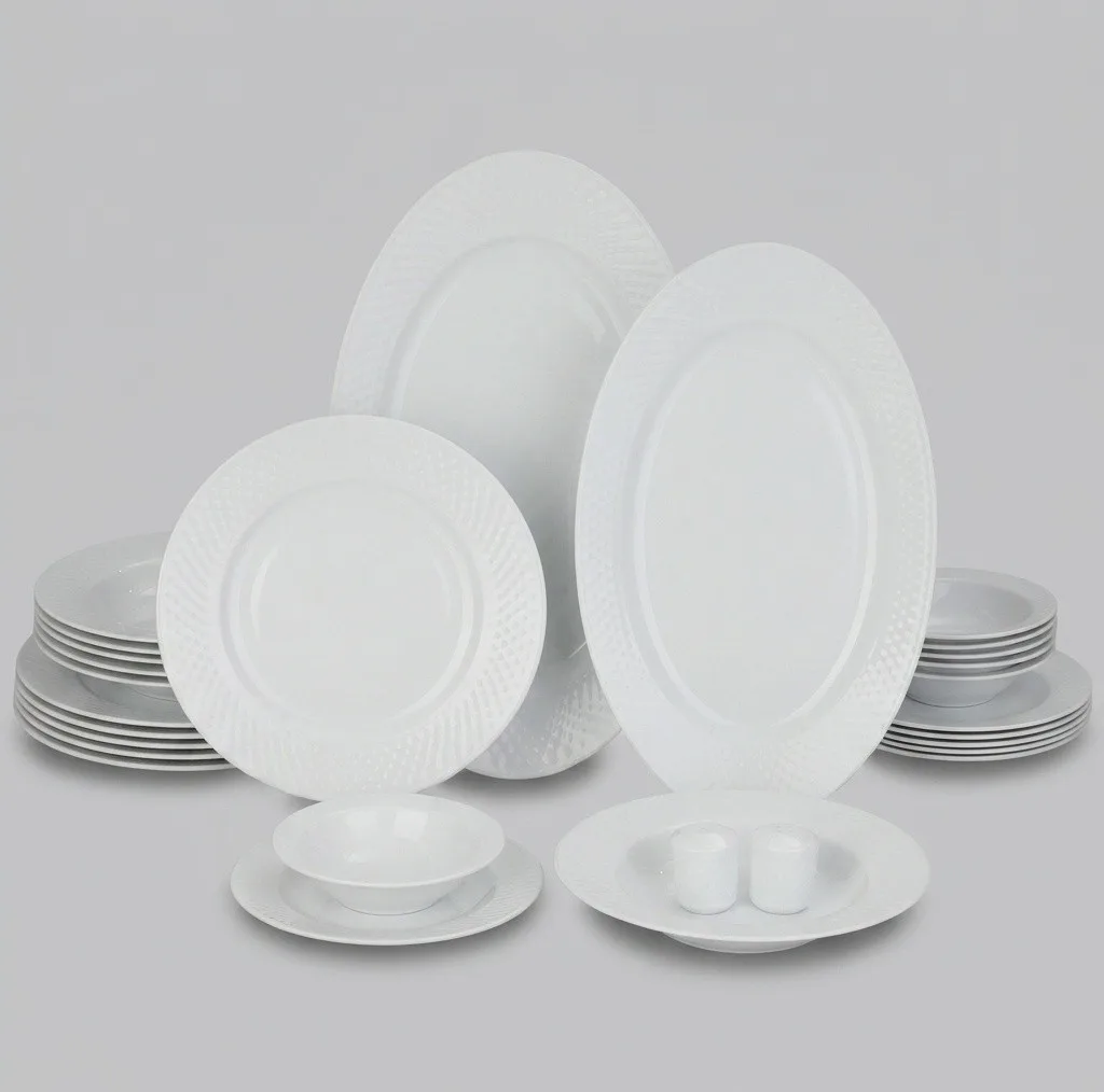 سرویس غذاخوری 28 پارچه چینی زرین ایران سری رادیانس مدل White 2 درجه عالی