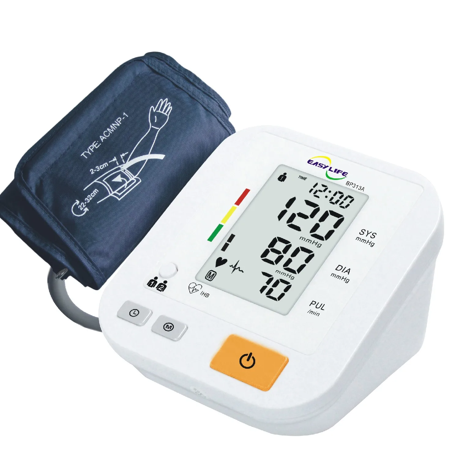 فشارسنج دیجیتال بازویی ایزی لایف مدل BP313A با قابلیت اندازه‌گیری فشار خون و ضربان قلب، تشخیص آریتمی، بازوبند قابل شستشو، منبع انرژی باتری و کابل USB، مناسب بازو 22 تا 42 سانتی‌متر