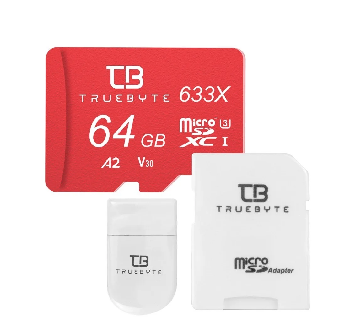 کارت حافظه microSDXC تروبایت مدل 633X-A2-V30 کلاس 10 استاندارد UHS-I U3 سرعت 95MBps ظرفیت 64 گیگابایت به همراه کارت‌خوان