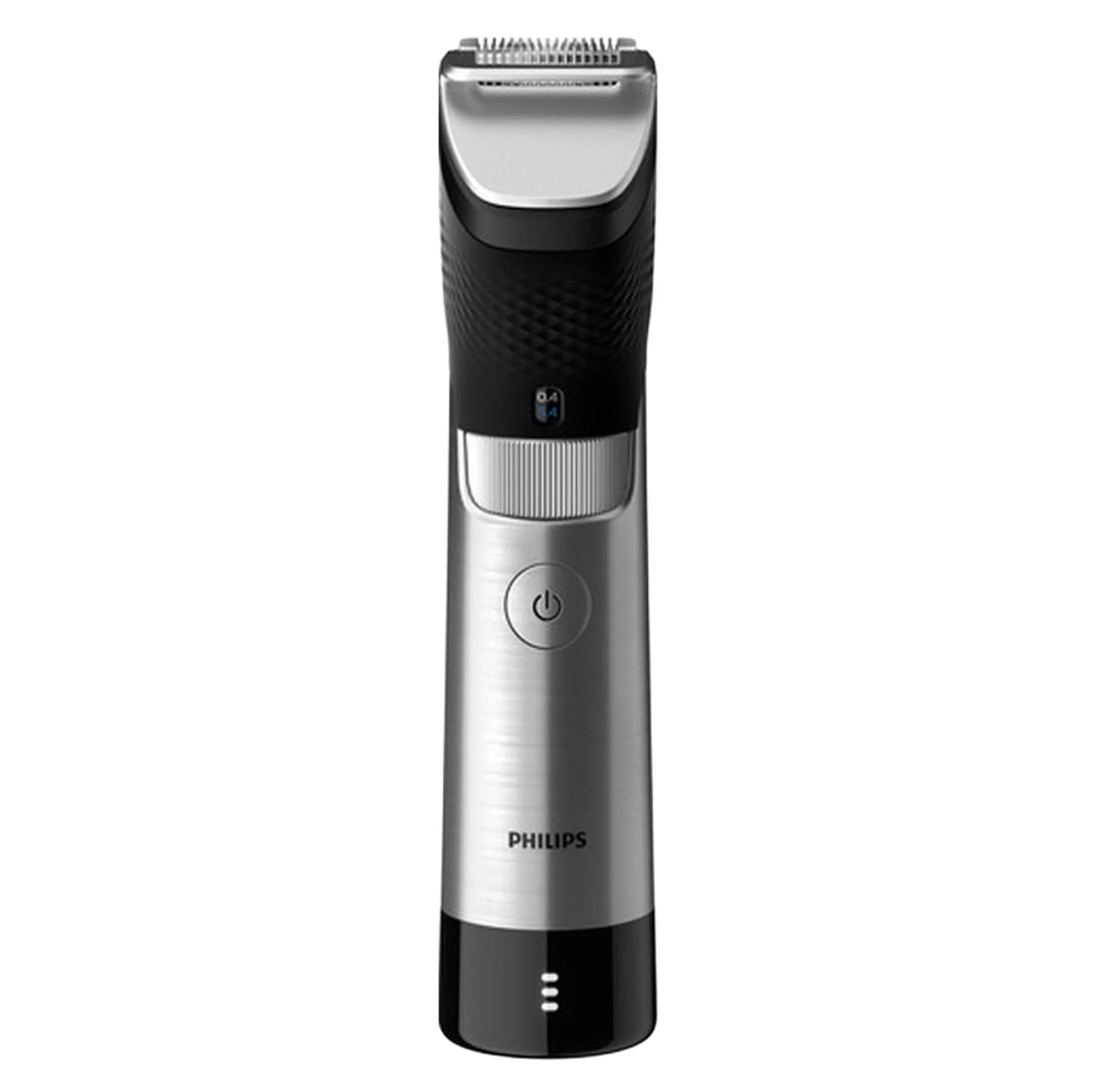 ماشین اصلاح موی صورت فیلیپس مدل BT9810/13 با تیغه استیل ضدزنگ، فناوری PowerAdapt Sensor، استفاده خشک و مرطوب، ضد آب، شانه فلزی قابل تنظیم، باتری لیتیوم یونی با شارژ سریع 60 دقیقه و زمان استفاده 120 دقیقه، طراحی ارگونومیک و منبع انرژی برق و باتری