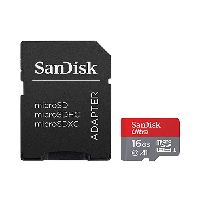 کارت حافظه‌ microSDHC سن دیسک مدل Ultra A1 کلاس 10 استاندارد HC-I A1 سرعت 80 MBps ظرفیت 16 گیگابایت به همراه آداپتور SD