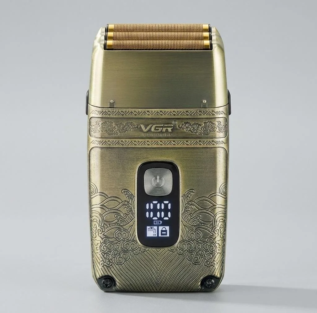 ماشین اصلاح موی صورت وی جی ار مدل V-335 با موتور 4500 دور در دقیقه، 3 تیغه فویلی، باتری 700 میلی‌آمپر ساعت، نمایشگر شارژ، طراحی ارگونومیک و مقاوم در برابر آب با قابلیت استفاده زیر دوش و شارژ USB