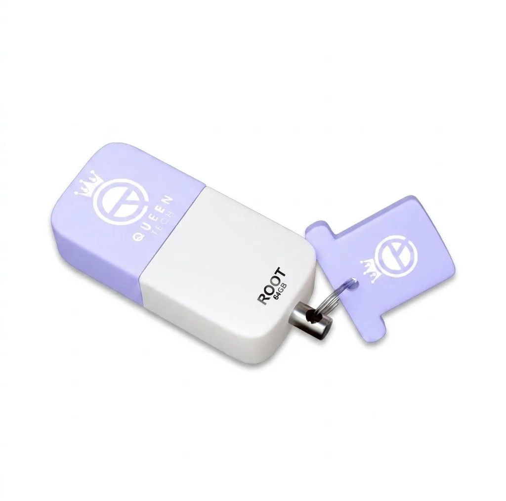 فلش مموری کوئین تک مدل ROOT ظرفیت 64 گیگابایت با رابط USB 2.0 و سرعت خواندن 25 مگابایت بر ثانیه، طراحی درپوش‌دار و بند آویز، سازگار با تمام سیستم‌عامل‌ها و دستگاه‌های مختلف