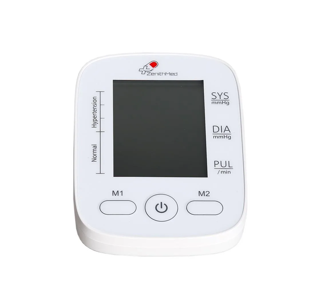 فشارسنج دیجیتال بازویی زنیتمد مدل LD-578 با قابلیت اندازه‌گیری فشار خون و ضربان قلب، نمایش میانگین نتایج، هشدار باتری ضعیف و آریتمی، حافظه 61–99 رکورد، منبع انرژی باتری نیم‌قلم و کابل شارژر USB قابل اتصال به شارژر موبایل، مناسب بازو 22 تا 32 سانتی‌متر
