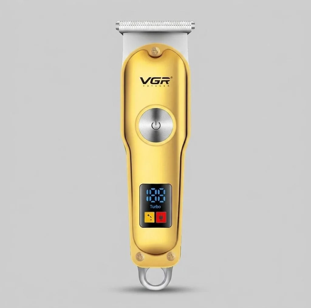 ماشین اصلاح موی صورت و بدن وی جی ار مدل V_290 با تیغه کروم و تیتانیوم خودتیز شونده، باتری لیتیوم یونی شارژی با 120 دقیقه استفاده، قابلیت تنظیم سرعت و وزن 120 گرم