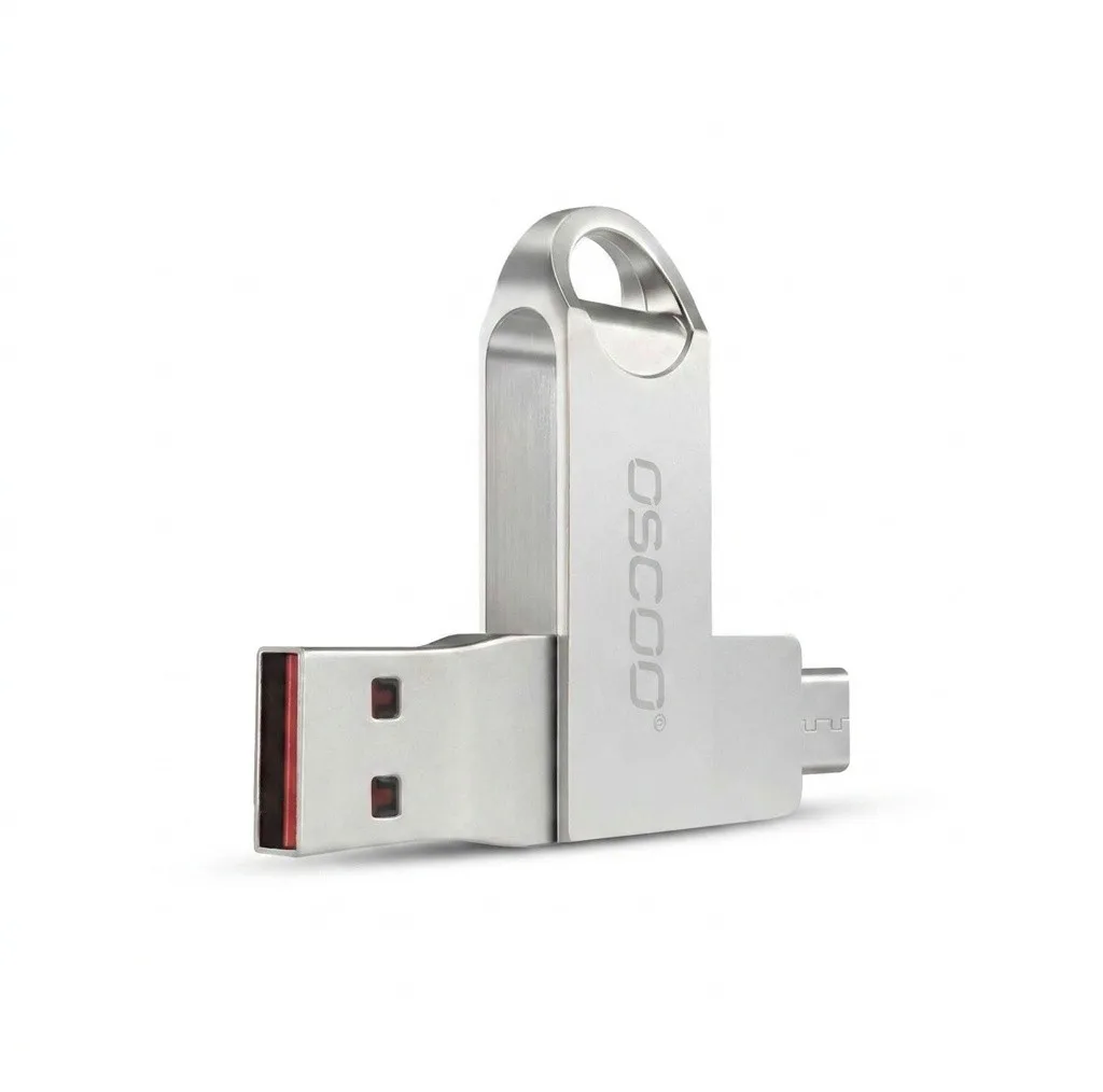 فلش مموری دو سر اتصال اوسکو مدل CU-002 ظرفیت 64 گیگابایت با پورت USB 3.1 و تایپ سی، بدنه فلزی چرخشی 360 درجه، مقاوم در برابر ضربه، شوک و گرد و غبار، سازگار با ویندوز، اندروید، مک و لینوکس
