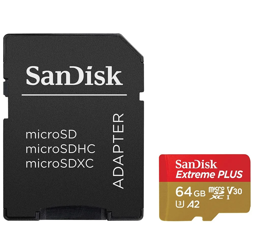 کارت حافظه microSDXC سن دیسک مدل extreme plus V30 کلاس 10 استاندارد UHS-I U3 سرعت 170MBps ظرفیت 64 گیگابایت به همراه آداپتور sd