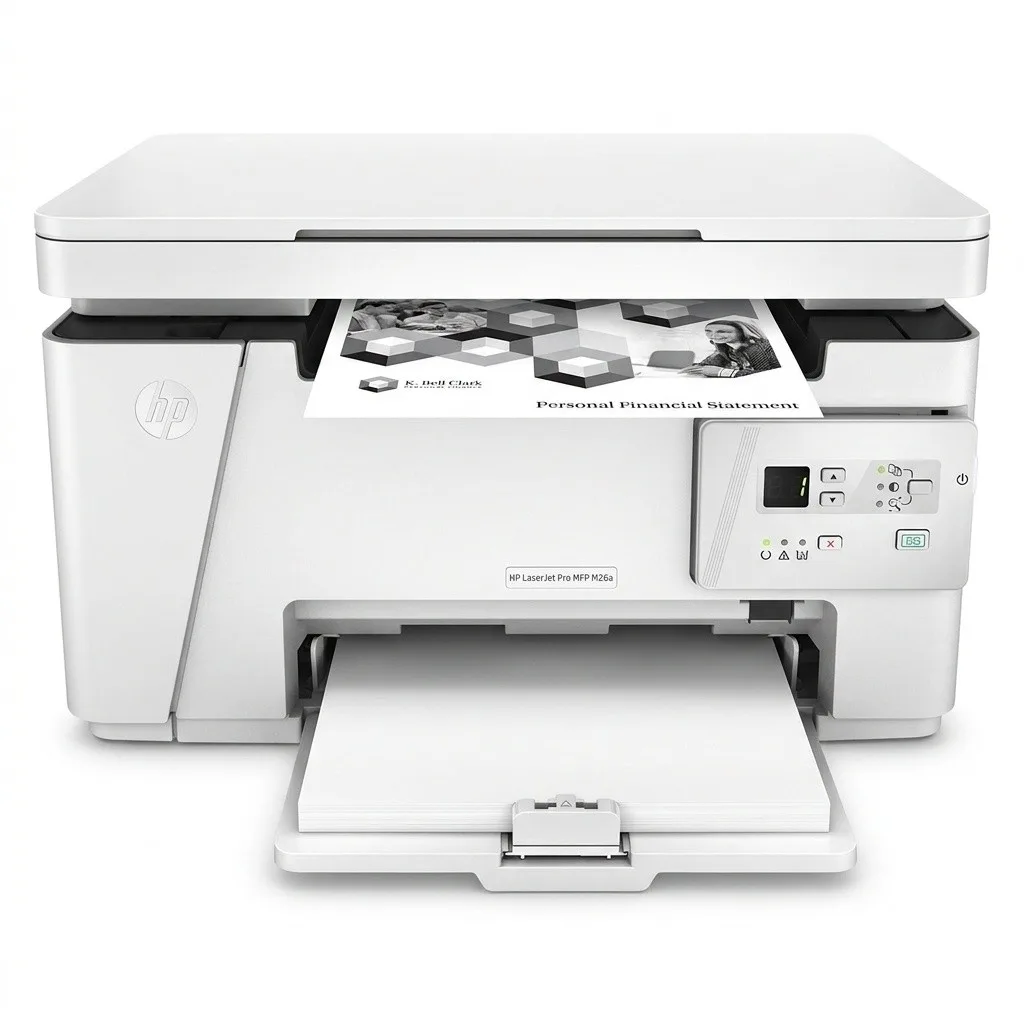 پرینتر اچ پی تک رنگ سه کاره با چاپ لیزری مدل LaserJet Pro MFP M26a، سایز چاپ A4