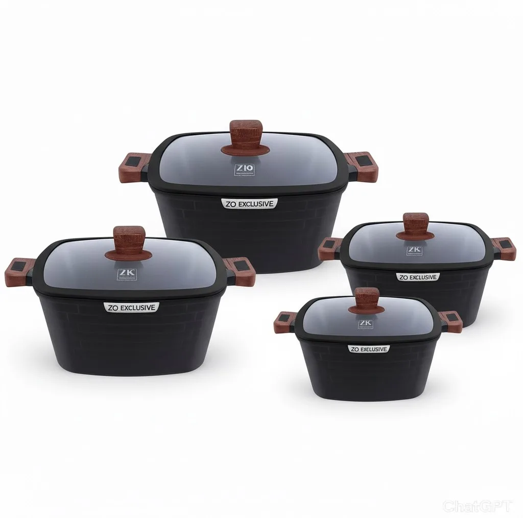 سرویس قابلمه و تابه گرانیتی ۱۰ پارچه زیو مدل ZCS-8550CASTLE BLACK SERIES