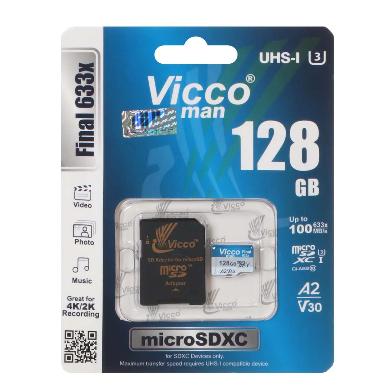 کارت حافظه microSDXC ویکومن مدل Final 633x  کلاس 10 استاندارد UHS-I U3 سرعت 90MBs ظرفیت 128 گیگابایت به همراه آداپتور SD