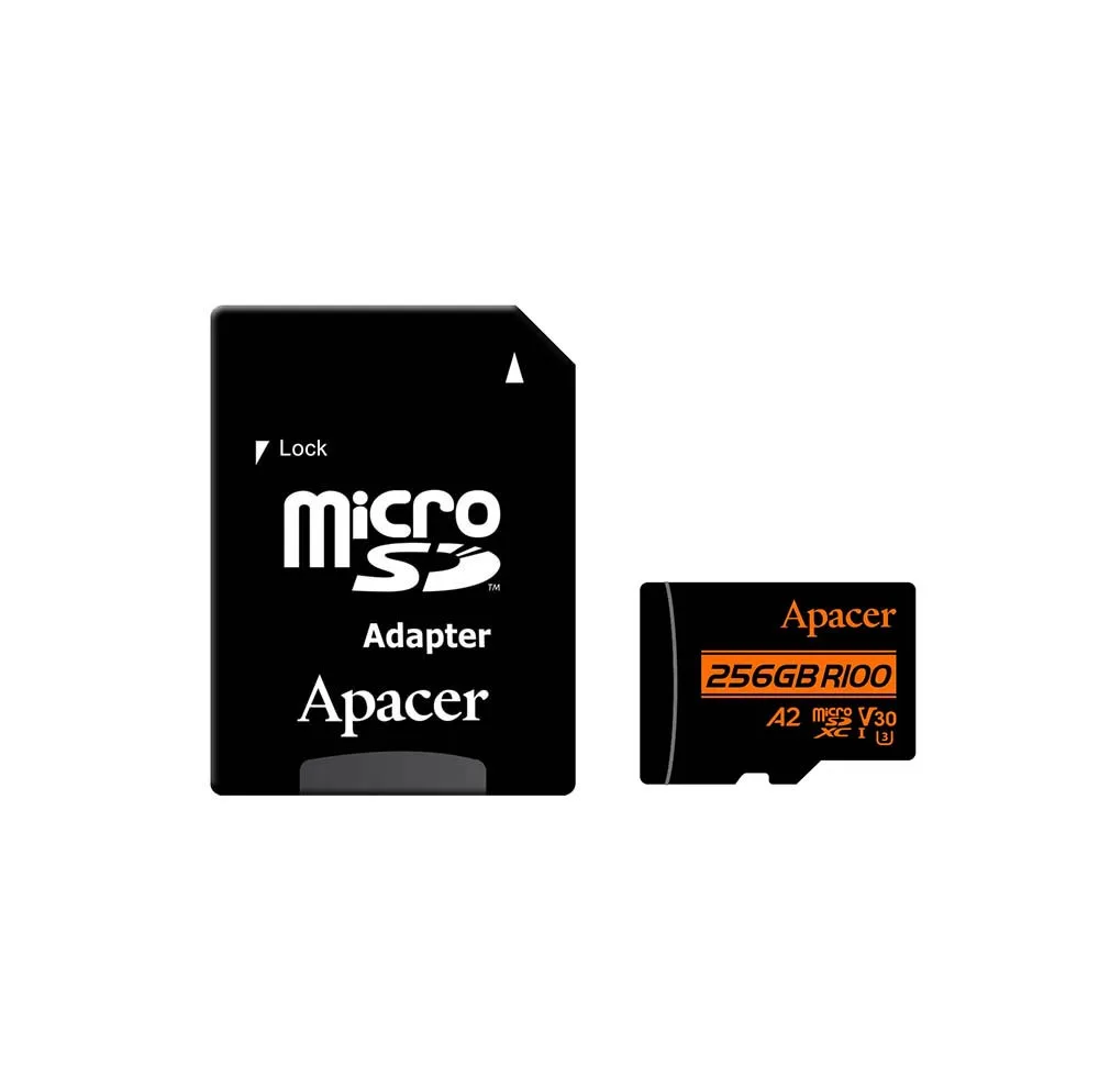 کارت حافظه microSDXC اپیسر مدل AP64G استاندارد HS-I U3 V30 A2 سرعت 100MBps ظرفیت 256 گیگابایت همراه با آداپتور SD