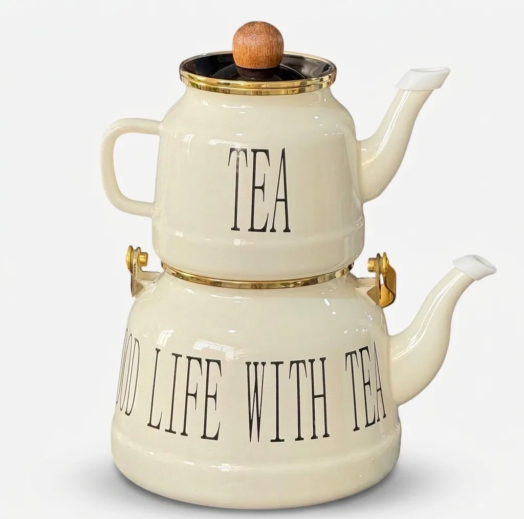 ست کتری و قوری مدل لعابی طرح Drink tea گنجایش کتری 2.5 لیتر گنجایش قوری 1 ایتر