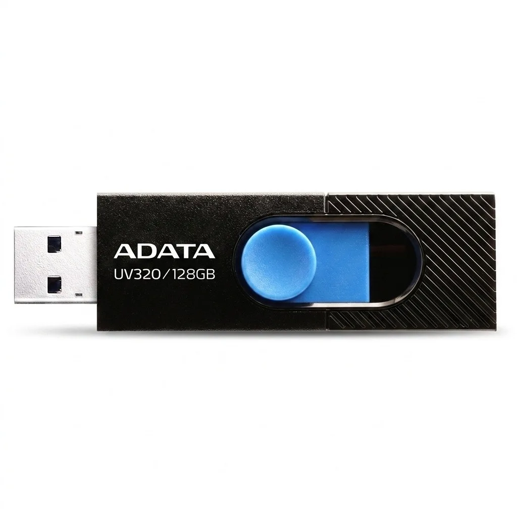 فلش مموری 128 گیگابایت ای دیتا مدل UV320 با رابط USB 3.2 Gen1 Type-A، طراحی کشویی بدون درپوش و سرعت خواندن تا 100 مگابایت بر ثانیه
