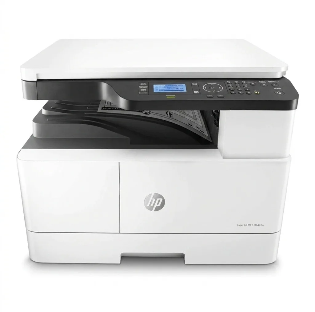 پرینتر اچ‌پی تک رنگ سه کاره با چاپ لیزری مدل LaserJet MFP M442dn، سایز چاپ A3، مجهز به پورت شبکه، قابلیت چاپ دو روی خودکار و قابلیت اتصال به شبکه WiFi، دارای صفحه نمایش LCD