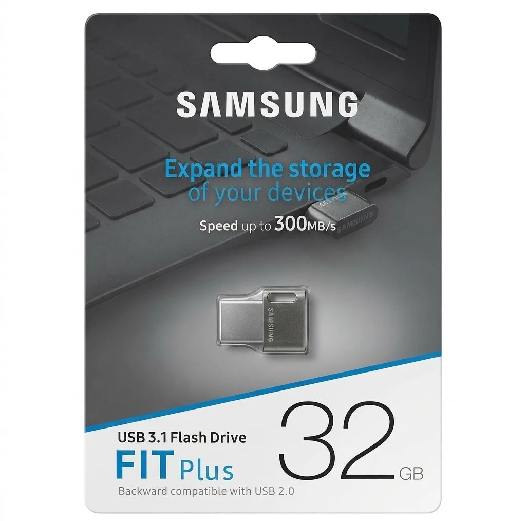 فلش مموری 32 گیگابایت سامسونگ مدل FIT Plus USB سه‌نقطه‌یک، با طراحی بندانگشتی و مقاوم در برابر آب، ضربه، شوک و لرزش و گردوغبار