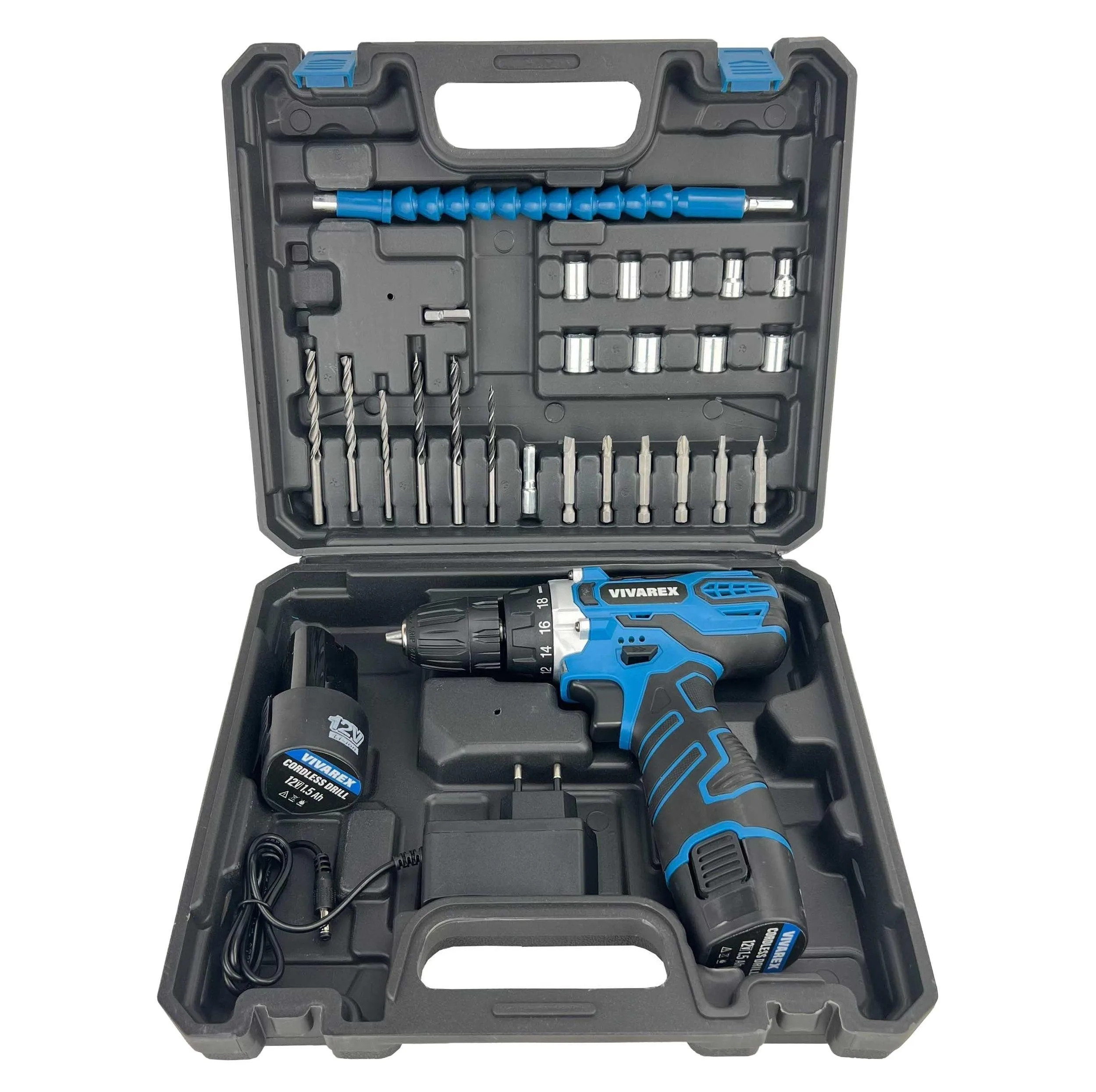 دریل پیچ گوشتی شارژی ویوارکس مدل VR12V-2A-BLUE مجموعه 28 عددی