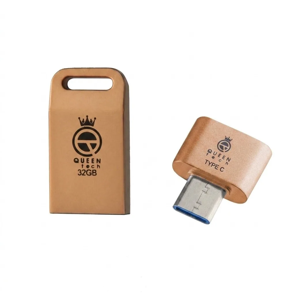 فلش مموری 32 گیگابایت کوئین تک مدل UNIQUE C-PLUS با طراحی ساده و مبدل USB-C