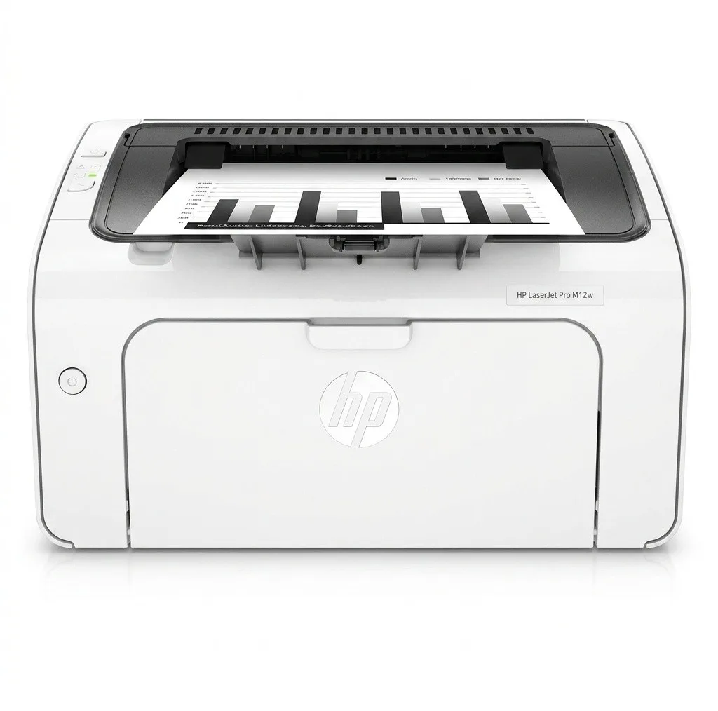 پرینتر لیزری تک‌کاره سیاه‌وسفید اچ‌پی مدل LaserJet Pro M12w با ظرفیت سینی ورودی 150 برگ و اتصال بی‌سیم Wi-Fi به موبایل و رایانه، مجهز به درگاه USB