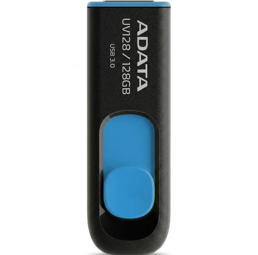 فلش مموری کشویی ای‌دیتا مدل DashDrive UV128 ظرفیت 128GB، رابط USB 3.0 با سرعت خواندن 90 و نوشتن 40 مگابایت بر ثانیه، طراحی بدون درپوش و بدنه مات ضدخش و گردوغبار