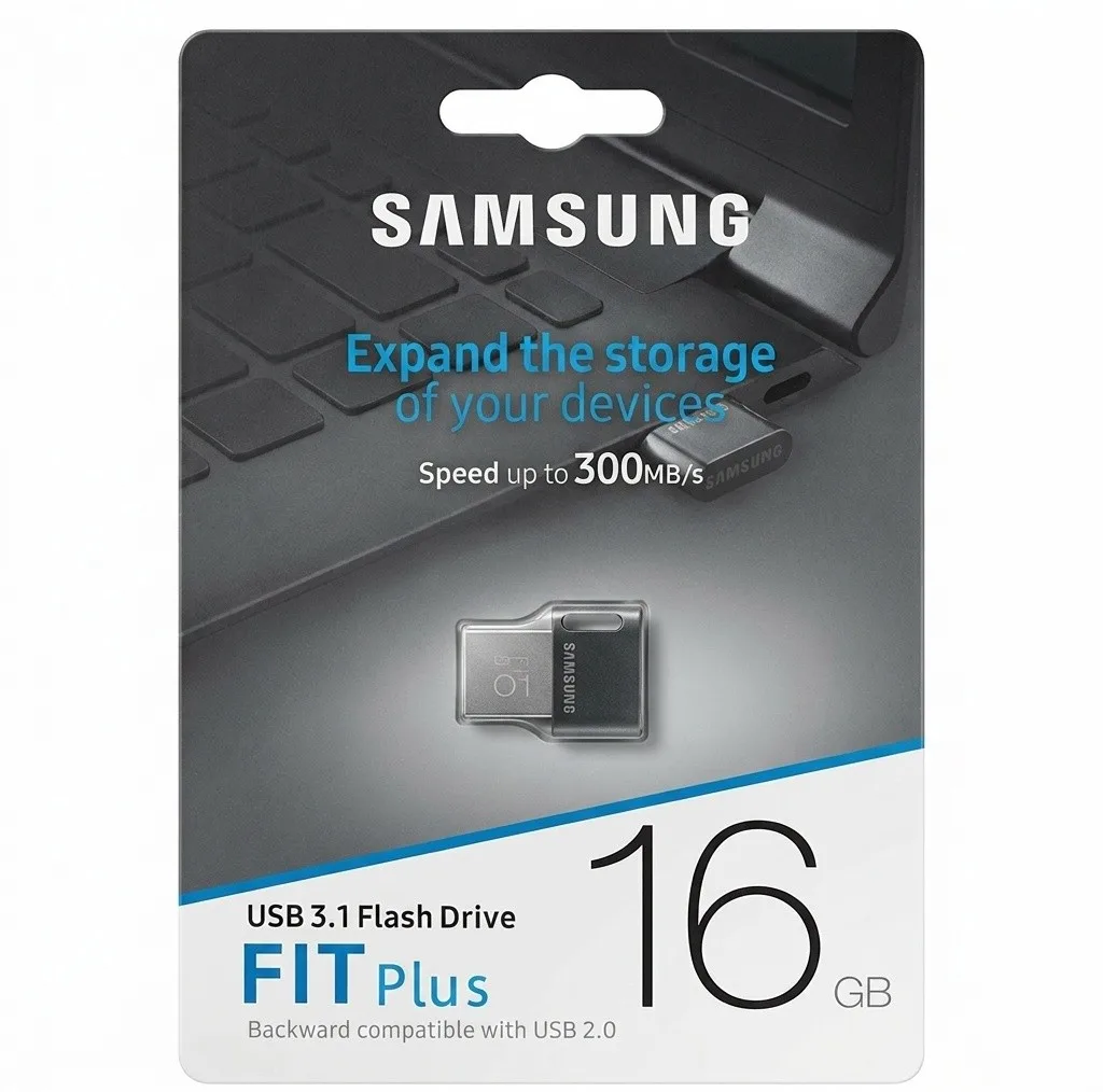 فلش مموری 16 گیگابایت سامسونگ مدل Fit Plus USB3.1 با طراحی بندانگشتی، مقاوم در برابر آب، ضربه، شوک و گرد و غبار و سازگار با همه سیستم‌عامل‌ها